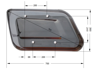 Replacement pane glass for horse trailer window asymmetric right [700 x 390 x 35 mm] - SMOKE