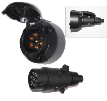 2-tlg Qualitäts Stecker & Steckdose Kunststoff 7 polig 12V Anhänger-Stecker-Set