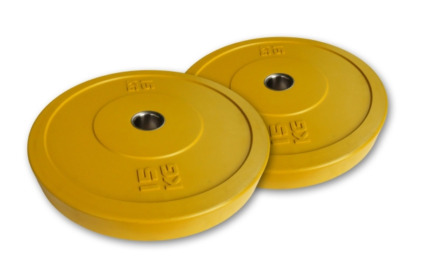 2x 15 kg Bumper Plates  Olympia 50mm Hantelscheibe Gewichtsscheiben GELB