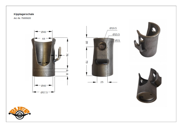 3-Way Tilting Bearings 43mm complete-set with welding ball & security bolt - three-way tipper