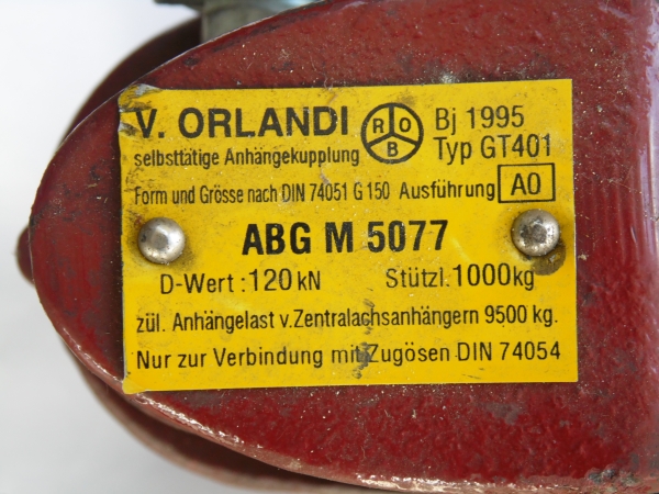 Agrar Anhängerkupplung 40 mm Zugöse Stützl. 1000kg - V.Orlandi GT401 ABG M 5077
