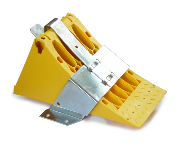 Unterlegkeil Hemmschuh G46 mit Gleitschutz + Halterung Metall LKW Radlast 5t DIN 76051 Set