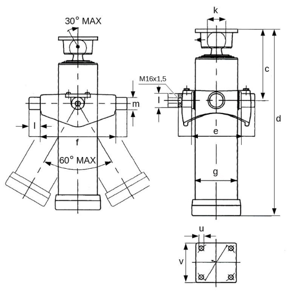 Hydraulic Telescopic cylinder 180 x 3 x 1600 ( 3 extensions ) Type 312904 Mariz