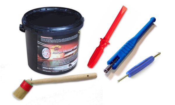 Reifen Montage Paste Set 5kg schwarz Reifenmontagepaste Ventileinzieher + Schaber