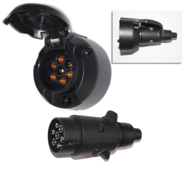 2-tlg Qualitäts Stecker & Steckdose Kunststoff 7 polig 12V Anhänger-Stecker-Set